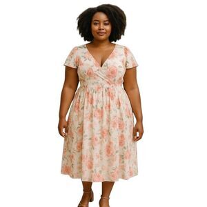 Shein Curve Cottagecore Feminine Ruffled Spaghetti Strap Stretch Floral Dress